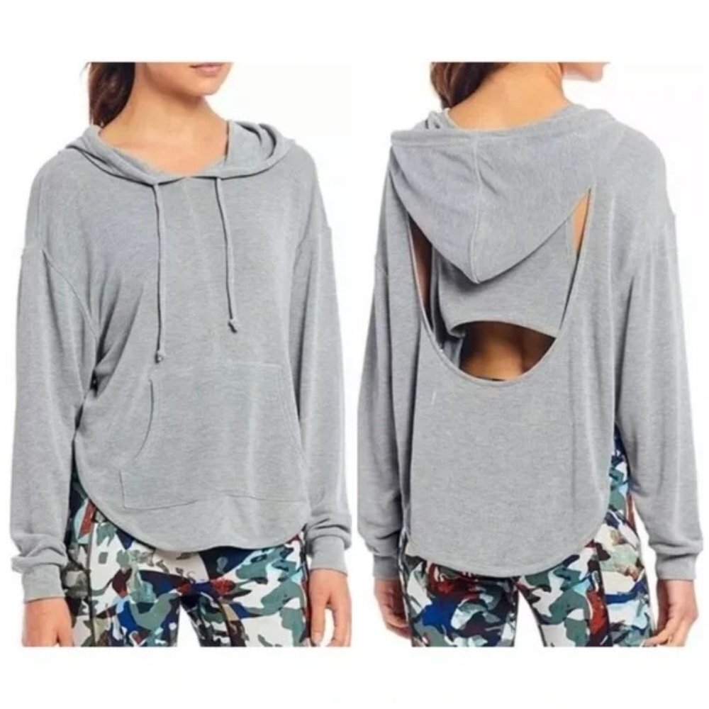 🩶 Free People Modal Heather Grey Cut-Out Back Hoodie Sweatshirt Top
